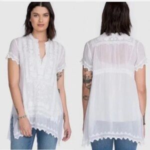 Johnny Was Liesse Tonal Tunic Embroidered Blouse in Ivory White size Large